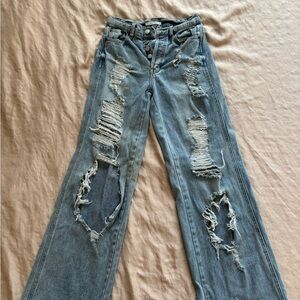 PacSun Blue Distressed Flare Wide Leg Jeans